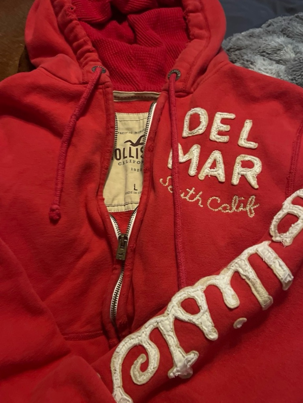 Hollister Men's Y2K Red Del Mar Full Zip Hoodie
